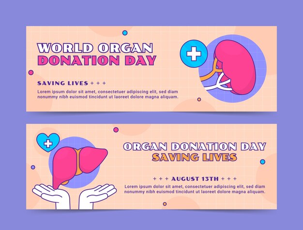 Modello di banner orizzontale per la giornata mondiale della donazione di organi disegnata a mano