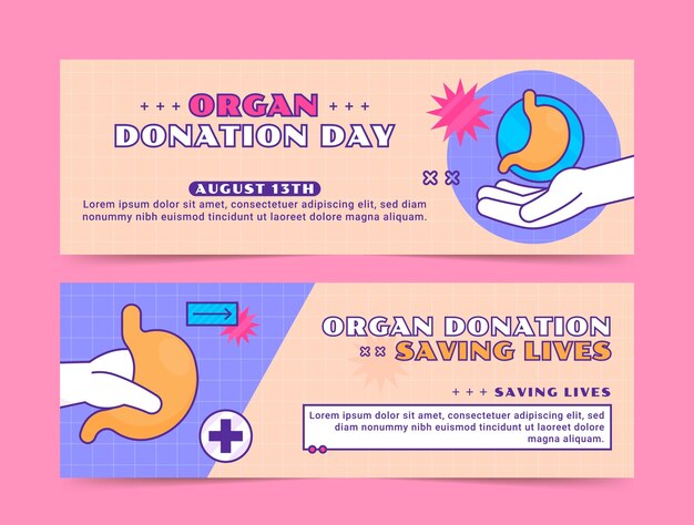 Modello di banner orizzontale per la giornata mondiale della donazione di organi disegnata a mano