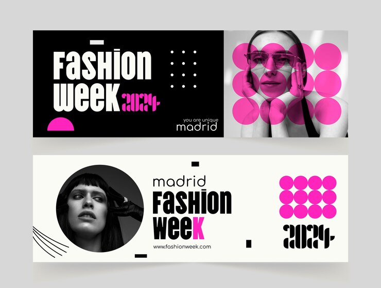 Vettore gratuito modello di banner orizzontale per la settimana della moda