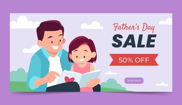 Modello di banner orizzontale per la vendita di festa del papà piatto