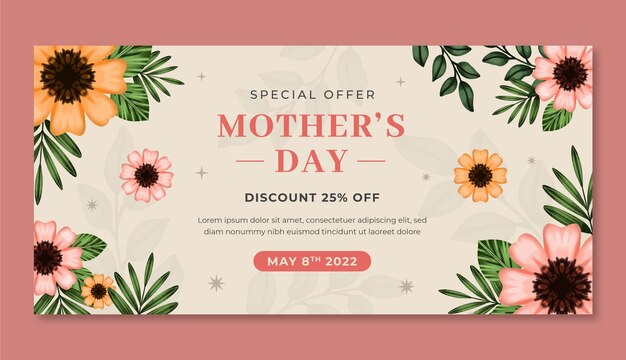 Modello di banner orizzontale per la vendita di festa della mamma dell'acquerello