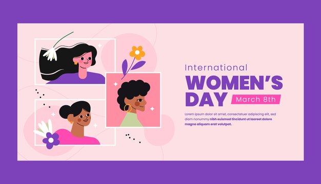 Modello di banner orizzontale piatto celebrazione della festa della donna