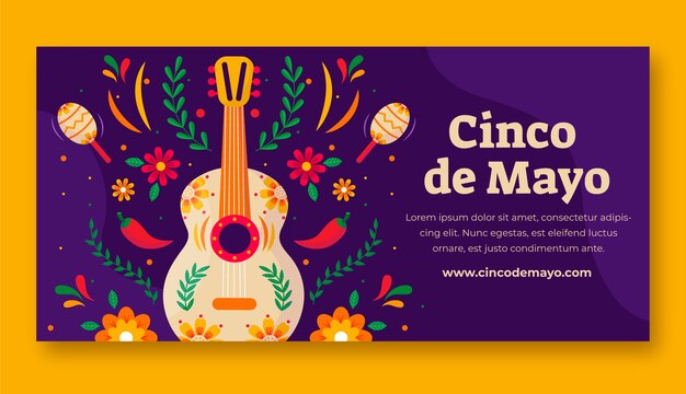 Modello di banner orizzontale piatto cinco de mayo