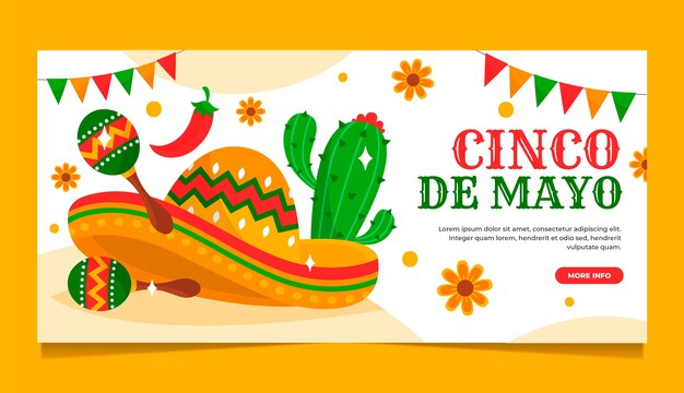 Modello di banner orizzontale piatto cinco de mayo