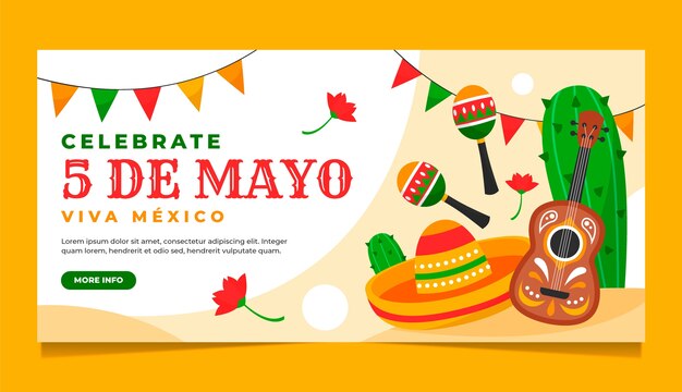 Modello di banner orizzontale piatto cinco de mayo