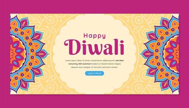 Modello di banner orizzontale piatto diwali