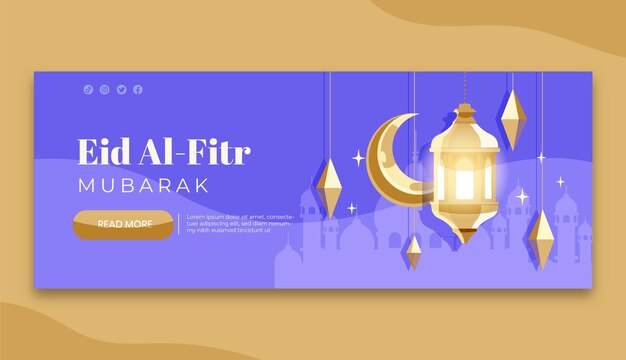 Modello di banner orizzontale piatto eid al-fitr