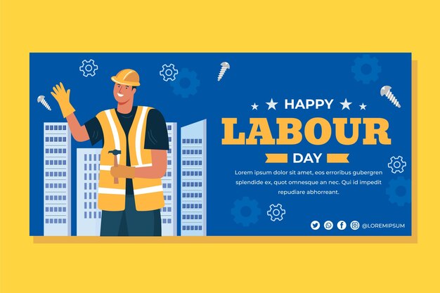 Modello di banner orizzontale piatto festa del lavoro