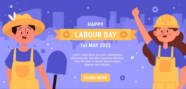 Modello di banner orizzontale piatto festa del lavoro