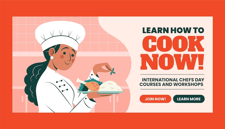 Vettore gratuito modello di banner orizzontale piatto giornata internazionale degli chef