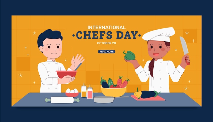 Vettore gratuito modello di banner orizzontale piatto giornata internazionale degli chef