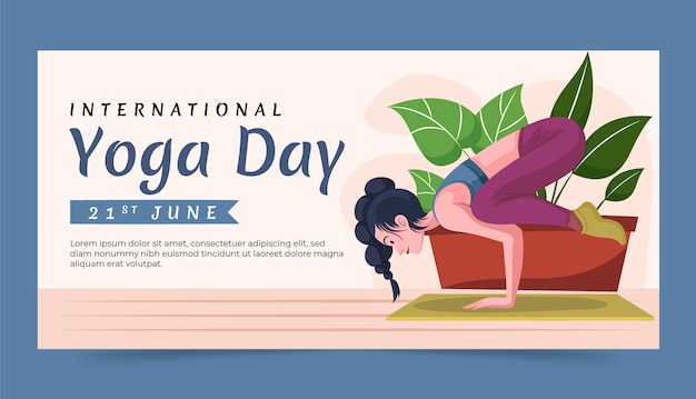 Modello di banner orizzontale piatto giornata internazionale dello yoga