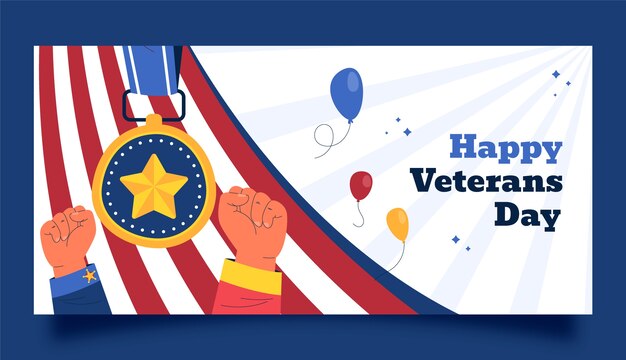 Modello di banner orizzontale piatto giorno dei veterani