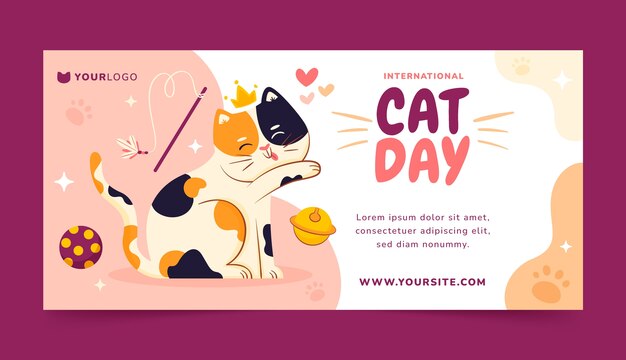 Modello di banner orizzontale piatto giorno internazionale del gatto
