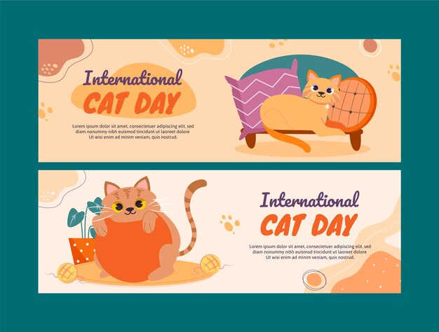 Modello di banner orizzontale piatto giorno internazionale del gatto