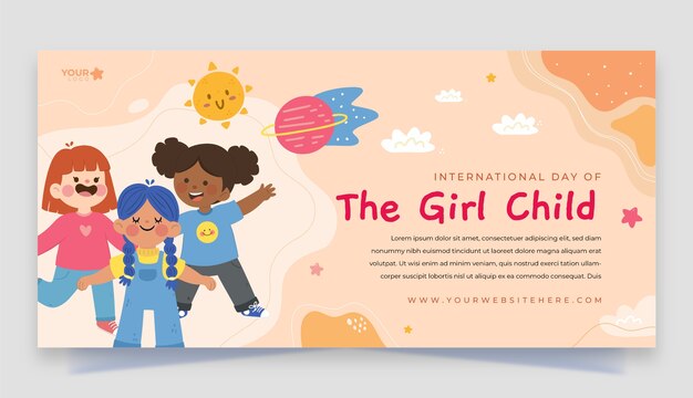 Modello di banner orizzontale piatto nazionale ragazza bambino giorno