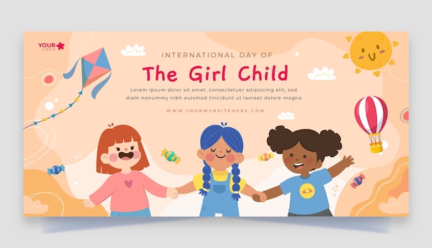 Modello di banner orizzontale piatto nazionale ragazza bambino giorno