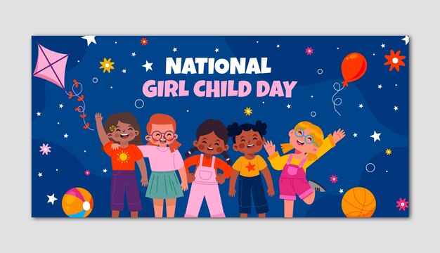 Modello di banner orizzontale piatto nazionale ragazza bambino giorno