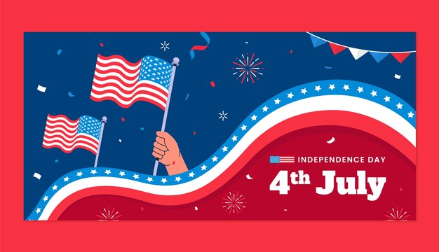 Modello di banner orizzontale piatto per la celebrazione del 4 luglio americano