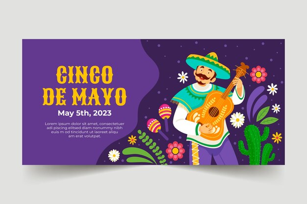 Modello di banner orizzontale piatto per la celebrazione del cinco de mayo