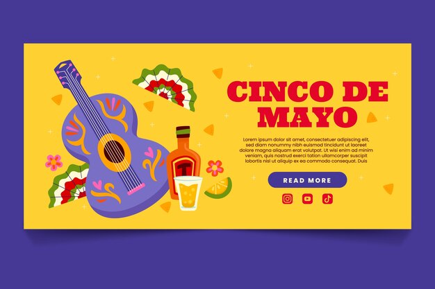 Modello di banner orizzontale piatto per la celebrazione del cinco de mayo