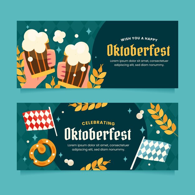 Modello di banner orizzontale piatto per la celebrazione del festival della birra Oktoberfest