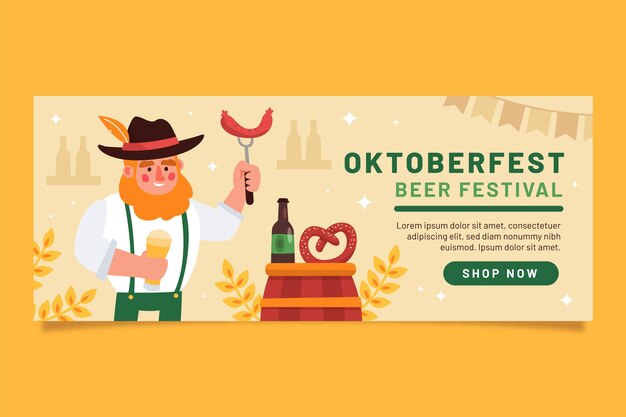 Modello di banner orizzontale piatto per la celebrazione del festival della birra oktoberfest