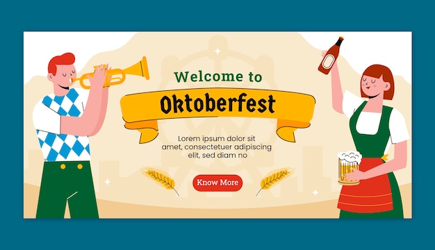 Modello di banner orizzontale piatto per la celebrazione del festival della birra oktoberfest