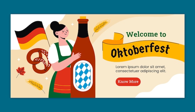 Modello di banner orizzontale piatto per la celebrazione del festival della birra oktoberfest