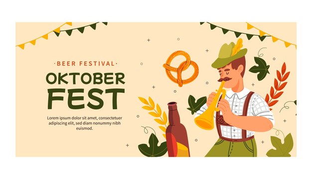 Modello di banner orizzontale piatto per la celebrazione del festival della birra oktoberfest