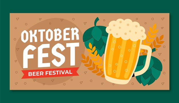 Modello di banner orizzontale piatto per la celebrazione del festival della birra oktoberfest