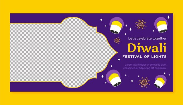 Modello di banner orizzontale piatto per la celebrazione del festival indù di diwali