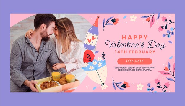 modello di banner orizzontale piatto per la celebrazione del giorno di San Valentino