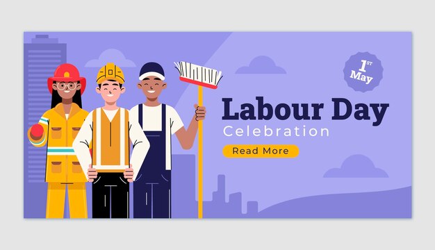 Modello di banner orizzontale piatto per la celebrazione della festa del lavoro