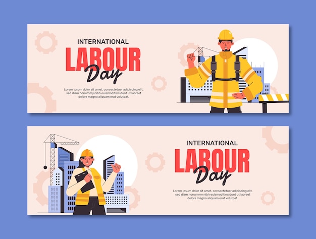 Modello di banner orizzontale piatto per la celebrazione della festa del lavoro