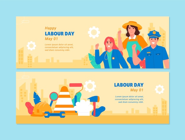 Modello di banner orizzontale piatto per la celebrazione della festa del lavoro