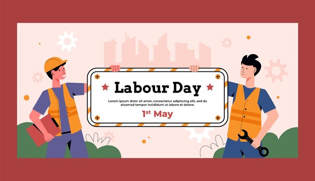 Modello di banner orizzontale piatto per la celebrazione della festa del lavoro