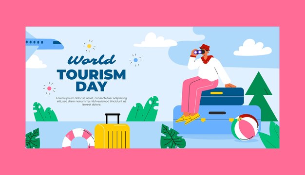 Modello di banner orizzontale piatto per la celebrazione della Giornata mondiale del turismo