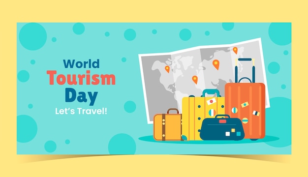 Modello di banner orizzontale piatto per la celebrazione della Giornata mondiale del turismo