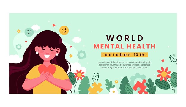 Modello di banner orizzontale piatto per la celebrazione della giornata mondiale della salute