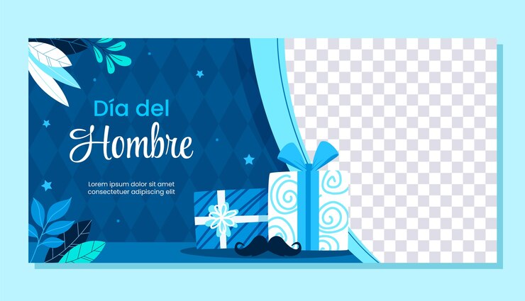 Vettore gratuito modello di banner orizzontale piatto per la festa degli uomini in spagnolo