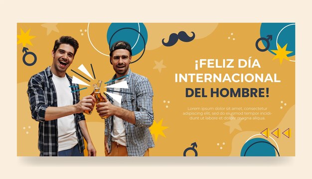 Modello di banner orizzontale piatto per la festa degli uomini in spagnolo