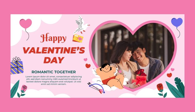 modello di banner orizzontale piatto per la festa di San Valentino