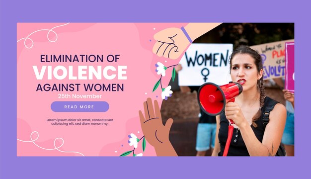 Modello di banner orizzontale piatto per la giornata internazionale per l'eliminazione della violenza contro le donne