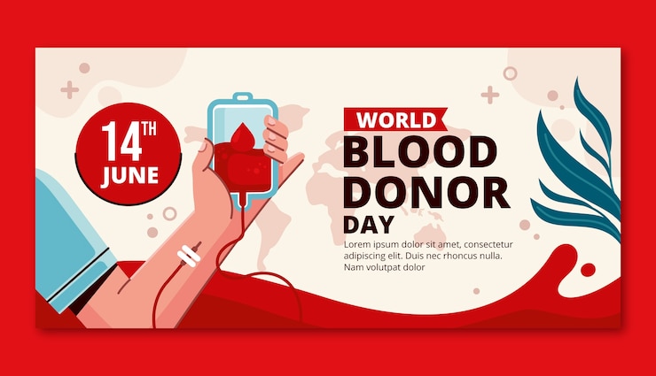 Vettore gratuito modello di banner orizzontale piatto per la giornata mondiale del donatore di sangue