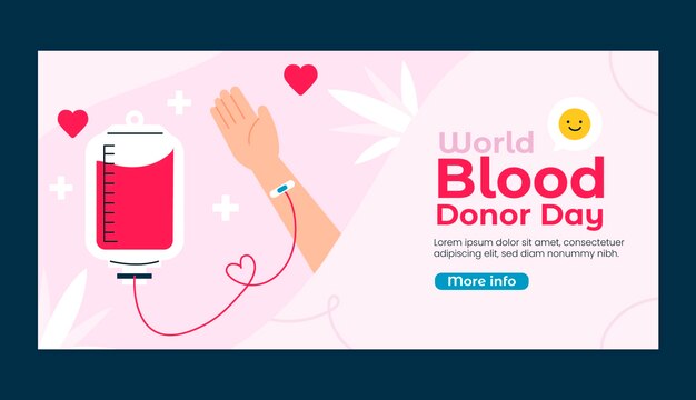 Modello di banner orizzontale piatto per la giornata mondiale del donatore di sangue