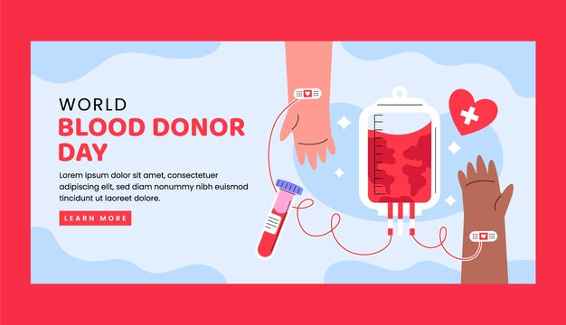Modello di banner orizzontale piatto per la giornata mondiale del donatore di sangue
