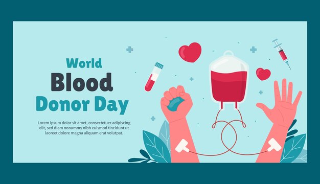 Modello di banner orizzontale piatto per la giornata mondiale del donatore di sangue