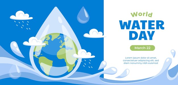 Modello di banner orizzontale piatto per la giornata mondiale dell'acqua