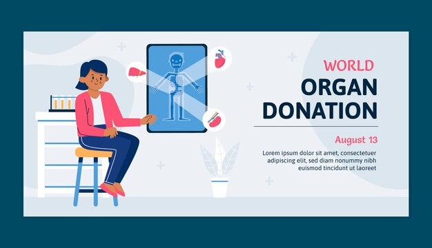 Modello di banner orizzontale piatto per la giornata mondiale della donazione di organi